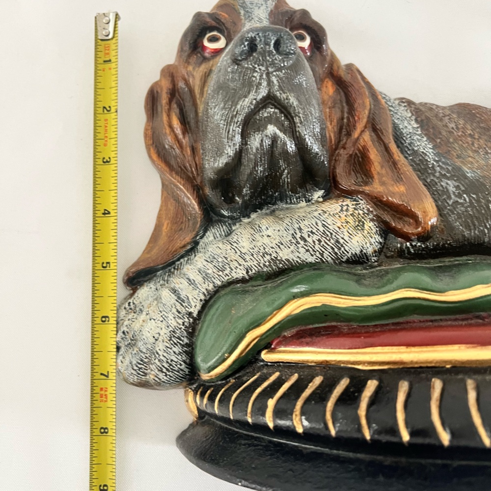 Vintage Bassett Hound Dog Cast Iron Large Doorstop upper deck Vintage Hand Paint - Picture 8 of 14